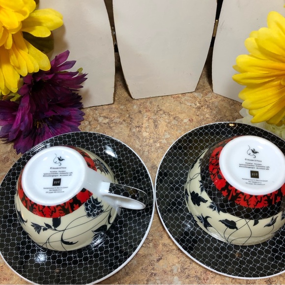 2 Porcelain Sankaty Cappuccino Cups & Saucer Set, by Wooster & Prince - Picture 4 of 10